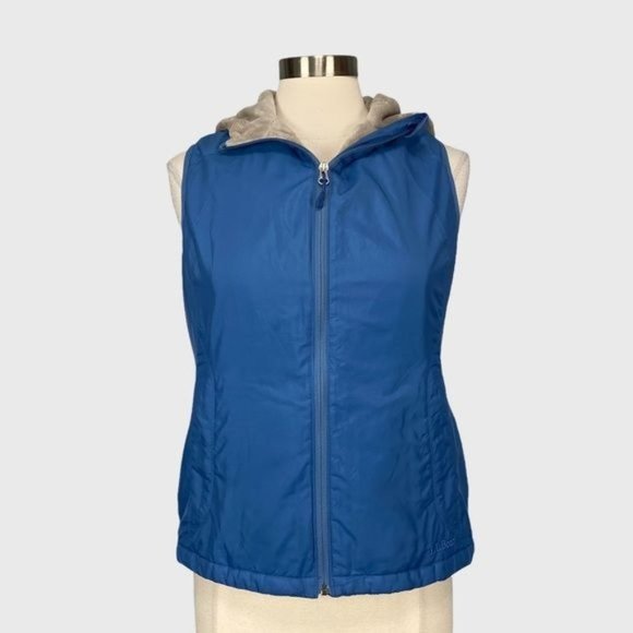 LL Bean Womens Blue Hooded Fleece Lined Vest Full Zip Pockets size Small - Picture 1 of 9